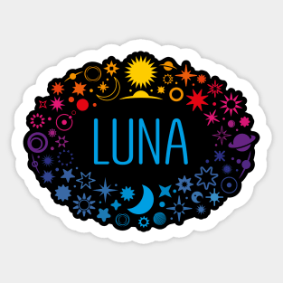 Luna name surrounded by space Sticker